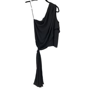 Krisa One Shoulder Sleeveless Blouse Womens Size Small Black Waist Tie Draped